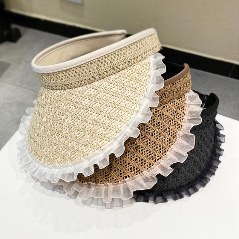 Design Sense Lace Empty Top Sunscreen Hat Women's Summer Big Eaves Vinyl UV Protection Sun Hat