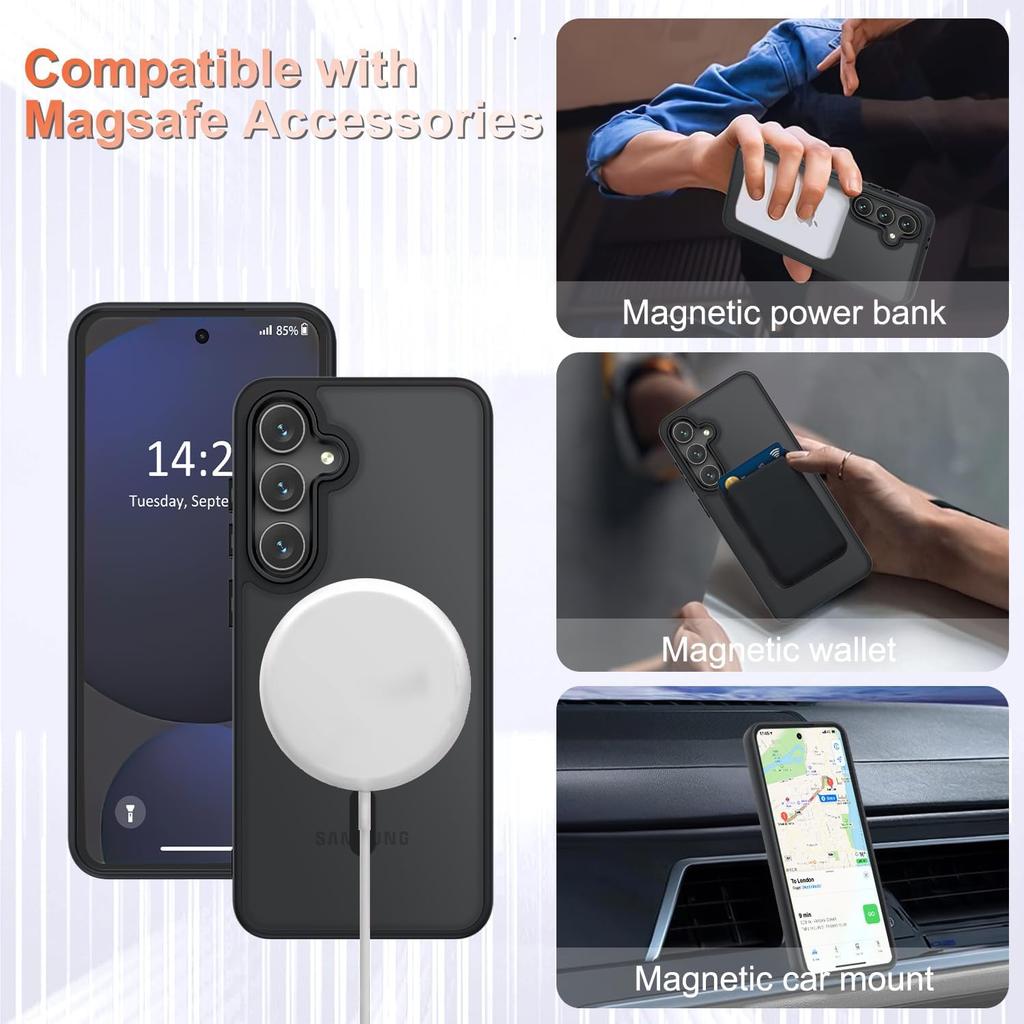 for Samsung Galaxy S24 FE Case, Matte Magnetic Phone Case with 1 Screen Protector, Support for Magsafe, Translucent Frosted Slim Shockproof