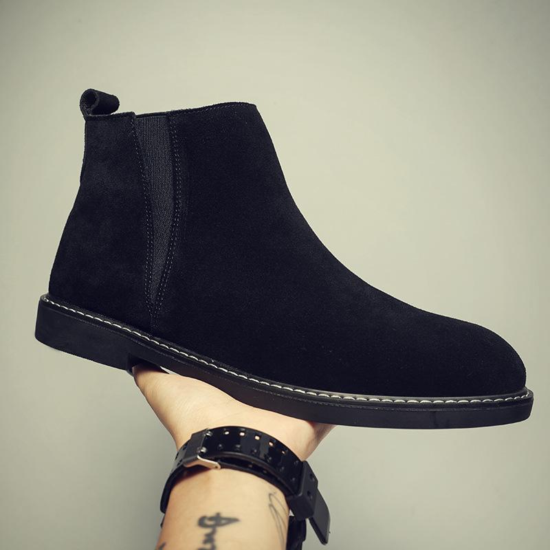 

Winter men s short boots velvet British high-top Martin boots men s leather single zipper retro cowhide Chelsea men s boots tide 38