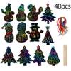 48pcs Christmas DIY Rainbow Scratch Art Irregular Shaped Bookmarks Children's Halloween Craft Decoration Set