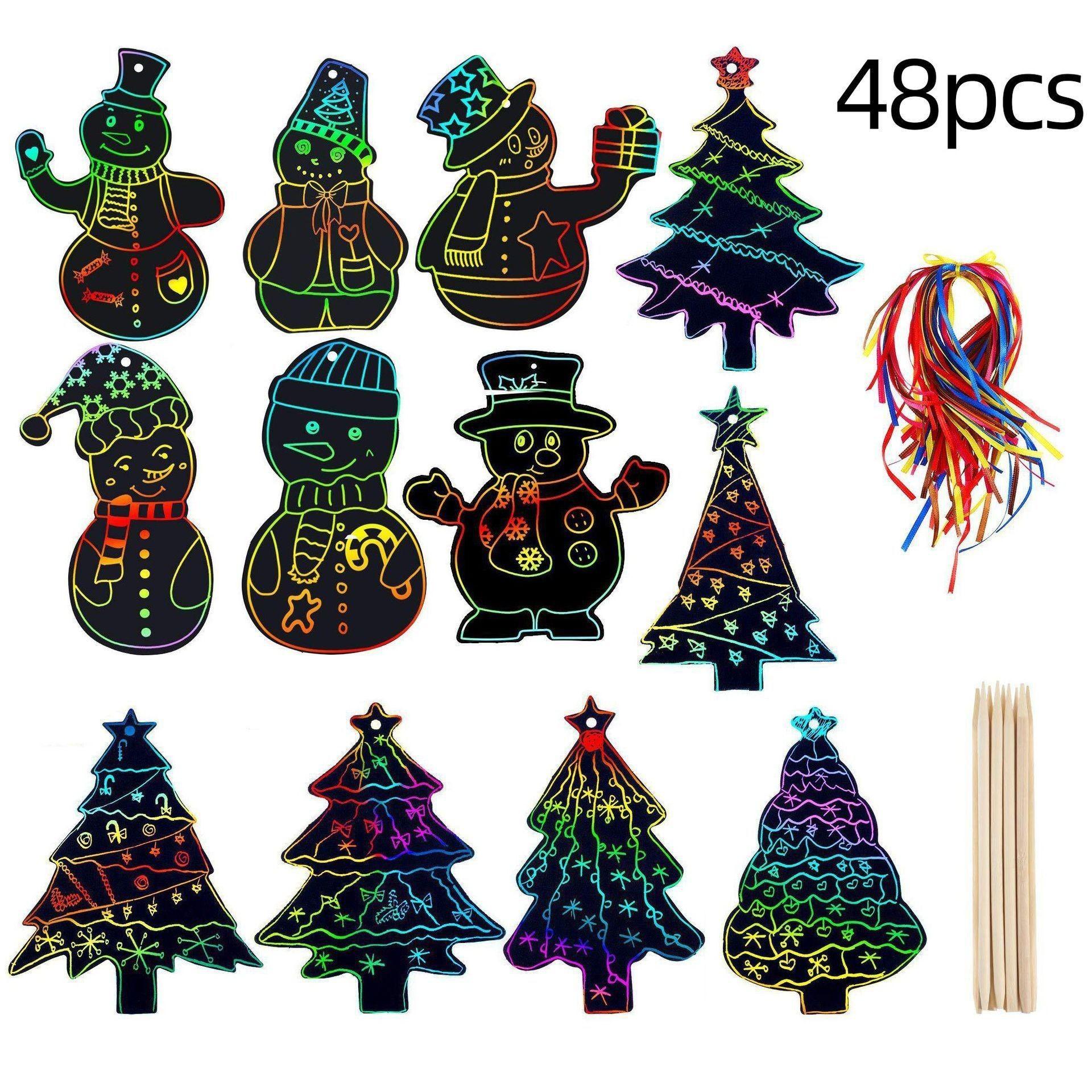 

Two Christmas tree snowman Christmas tree scratch paper, suitable for Christmas to children s creative small bookmarks, both DIY