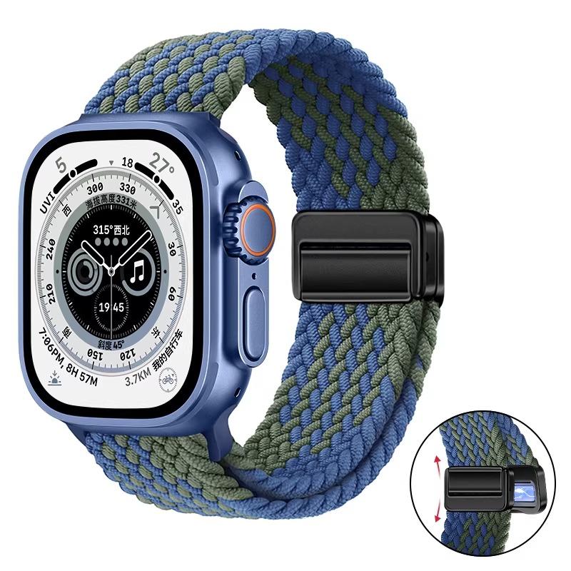 Nylon Braided Band For Apple Watch Series Ultra 3 2 1 49mm 11 10 46mm 42mm 9 8 7 45mm 41mm Magnetic Strap iWatch 6 5 SE 44/40mm Belt