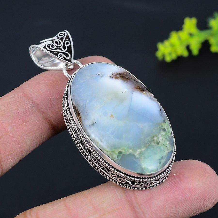 Natürlicher karibischer Larimar-Edelstein, 925er Sterlingsilber, Anhänger, 6 cm, D2d02