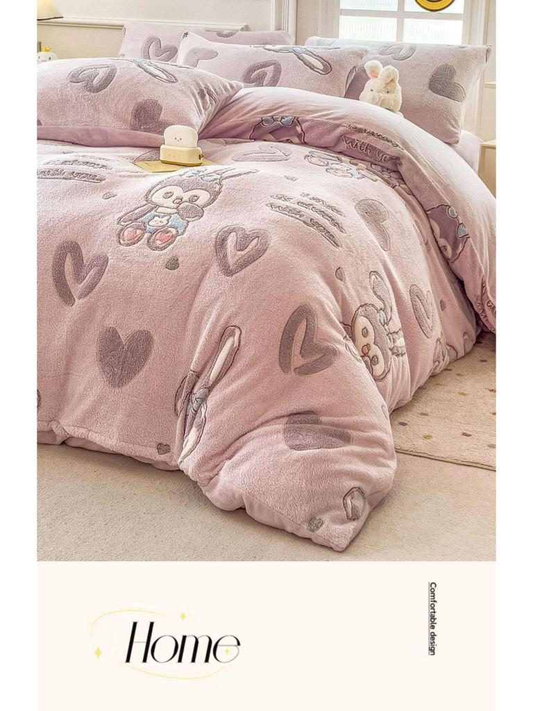 Winter Milk Velvet Flannel Duvet & Bed Sheet Set - Thick, Double-Sided, High Gram Weight, 3-Piece