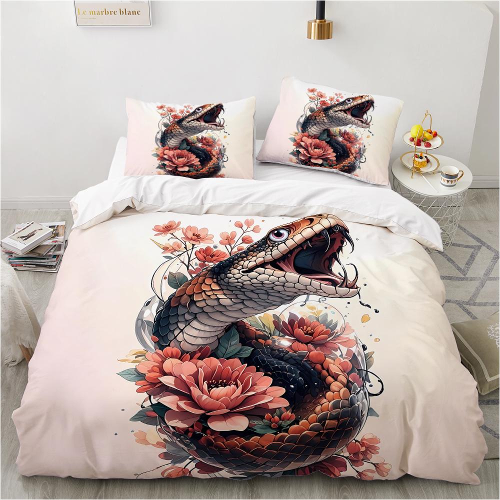 Home Fire Snake Pattern 3D Print (Set of Three) Single Double Queen Quilt Cover Pillowcase Bedding Set
