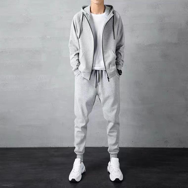 Men's Fleece-Lined Korean Style Hoodie & Jogger Plus-Size Set, Trendy Casual Wear