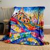 A vibrant stained glass design with curving patterns and architectural forms. for all seasons blanket lunch break throw gift