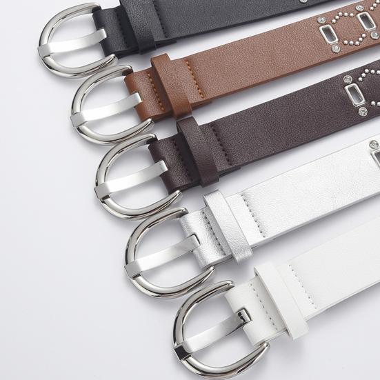 Women Belt Rivet Decor Multi Holes Design Adjustable Length Imitation Leather Belt Faux Leather Punk Style Waistband