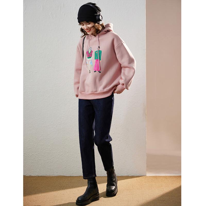 Bailuyu Women's Cartoon Embroidered Fleece Hoodie