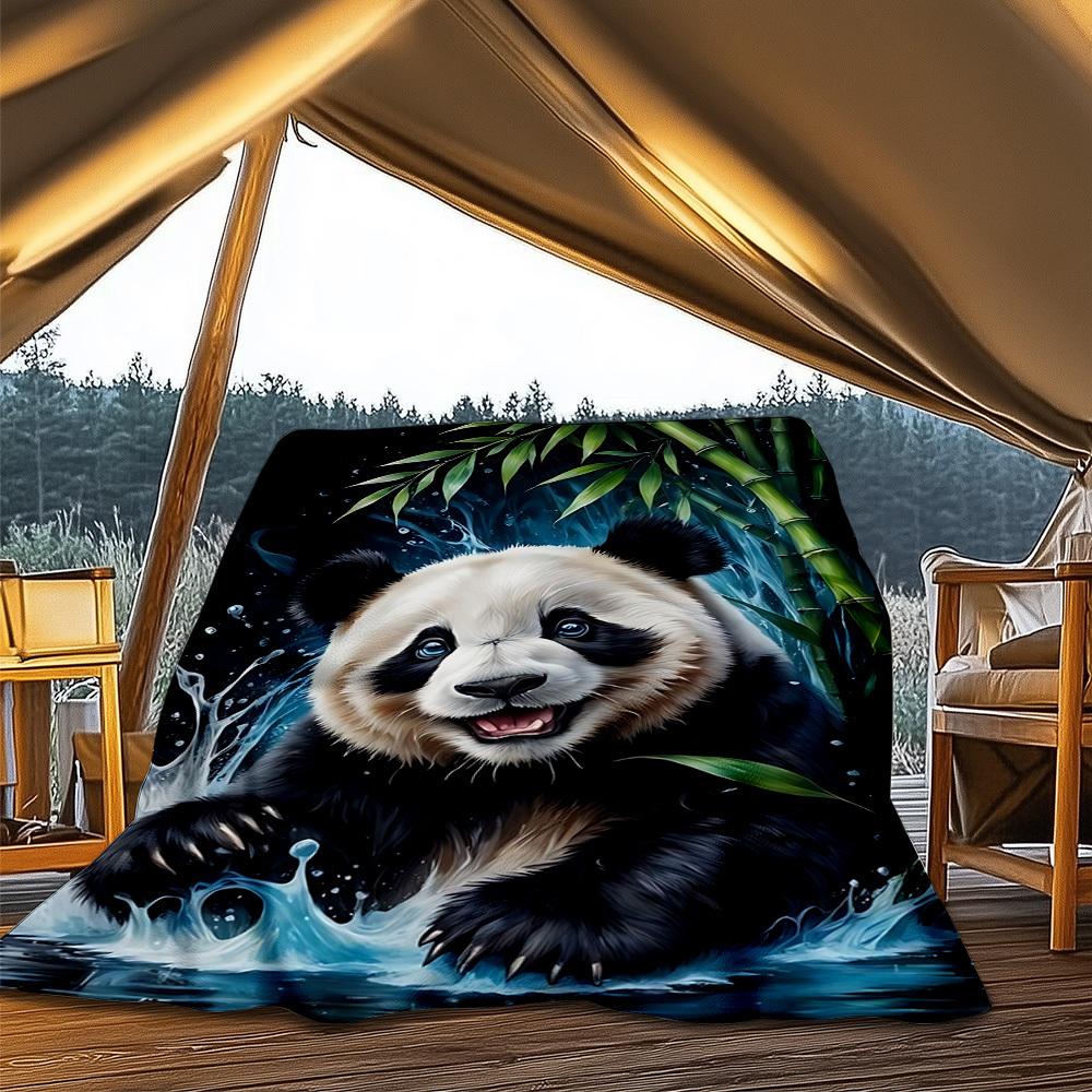 1pc Panda Bamboo Outdoor Blanket - Soft Flannel Cozy for Travel & Camping - All-Season Warm Bed Cover, Machine Washable yy251229104