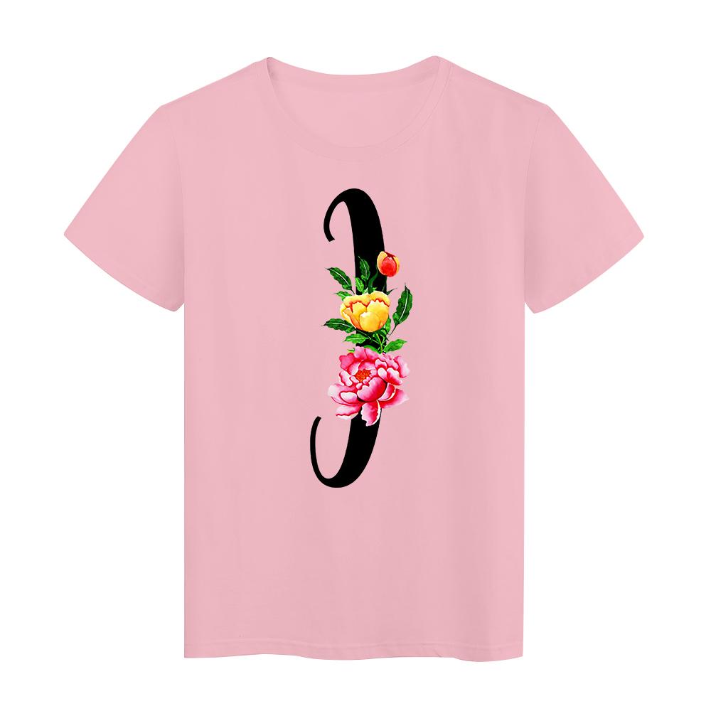 Flower Letter I White Printed Tshirts Trend Top Tee Kawaii Simplicity Style Casual Women S
