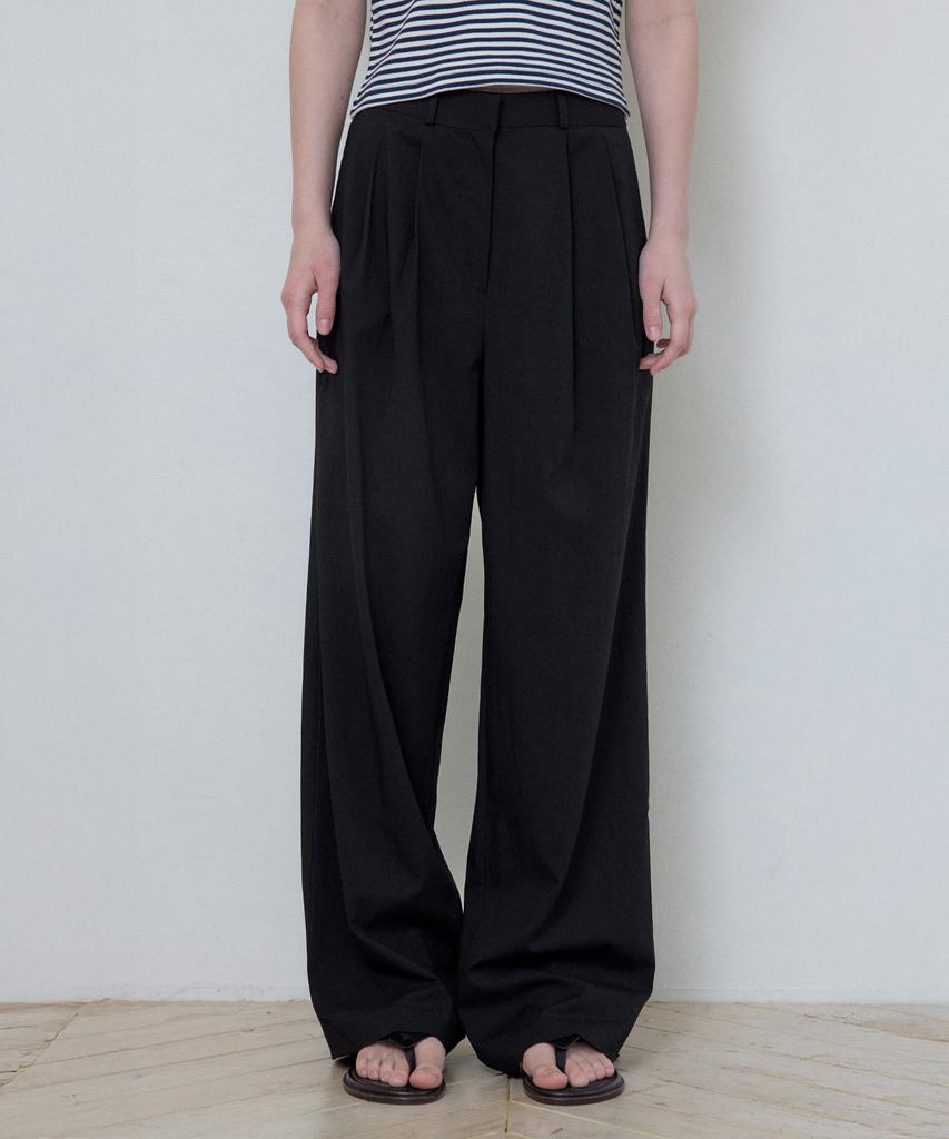 Wednesday Oasis For Woman W/Muse Double-Pleat Semi-Wide Pants_Black(W25-Pt04)