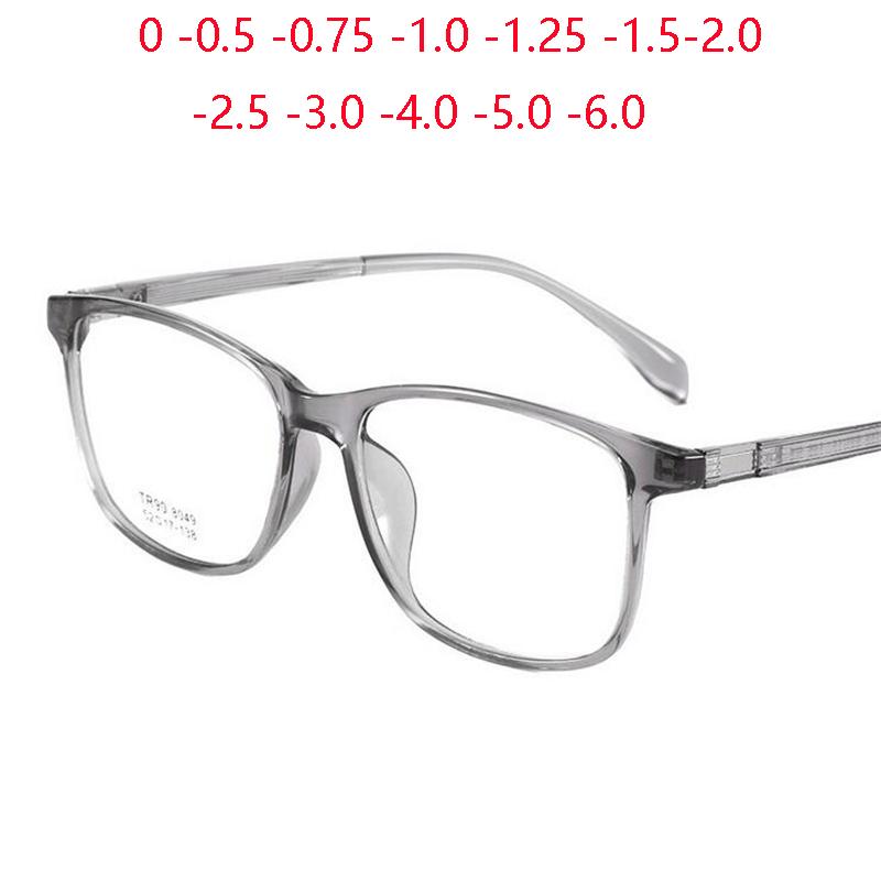 Transparent Gray  Square Optical Eyeglasses With Degree Vingage Clear Lens Student Prescription Glasses 0 -0.5 -0.75 To -6.0