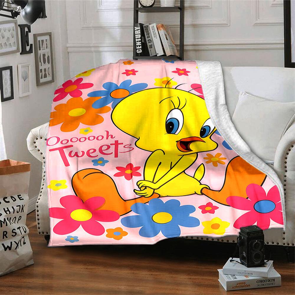 1pc Tweety Bird Blanket Lightweight Flannel Throw For Sofa, Bed, Travel, Camping, Livingroom, Office, Couch, Chair, And Bed