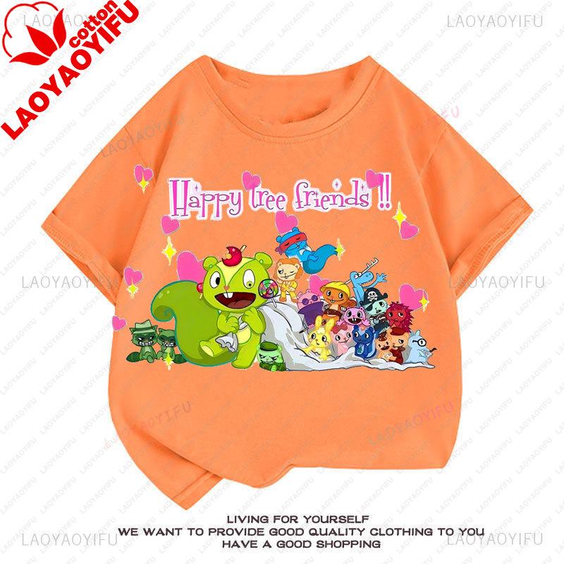 Happy Tree Friends Camiseta Unisex Anime Camiseta Camisa Novedad Tendencia Harajuku Estilo Retro de los 90 Ropa Verano Informal