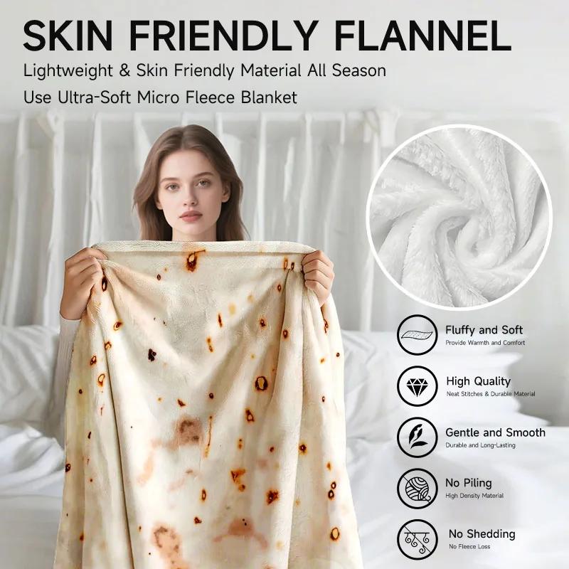 1 piece tortilla-themed beige flannel blanket, soft, suitable for sofa, bed, office, all-season use.
