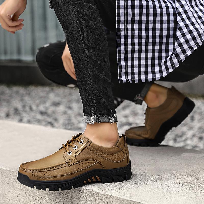 Fashion Genuine Leather Casual Shoes Fashion Non-slip Comfort Outdoor Hiking Shoes Handmade Classic Men Walking Shoes Plus Size 38-48