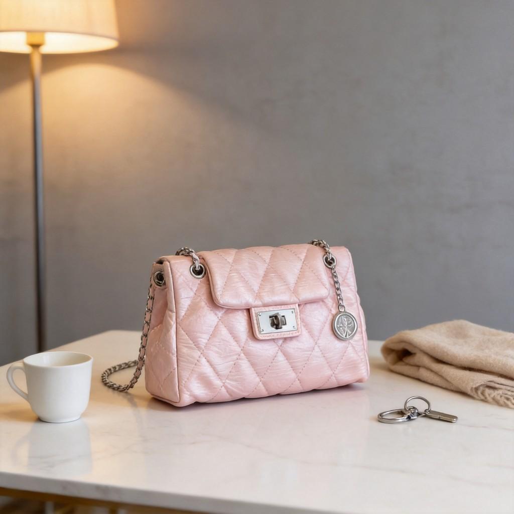 Pu Single Shoulder Bag For Women With Quilted Lock Closure And Chain Strap For Daily Use