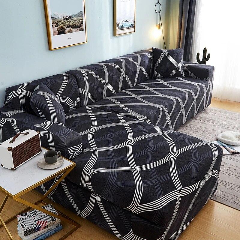 Geometric Printed Couch Cover Sofa Cover Elastic Slipcovers for Pets Chaselong Protector L Shape Anti-dust Machine Washable 1PC