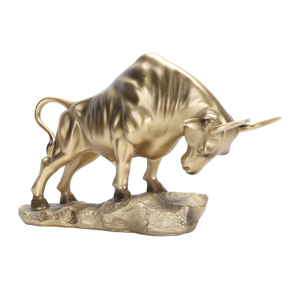 Resin Bull Figurine Exquisite Ox Wealth Statue Decorative Collectible Lucky Brass Cow Figure for Living Room Office