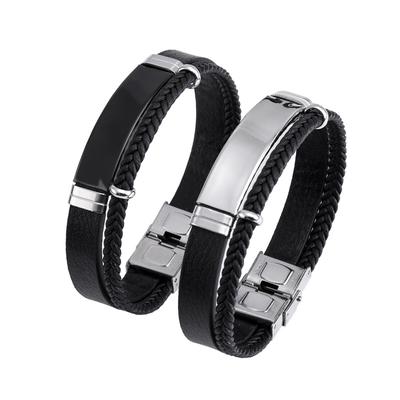 Punk Custom Double Layer Leather Bracelet Men Logo Name Engrave Luxury Handmade Women Rope Id Bracelets Jewelry