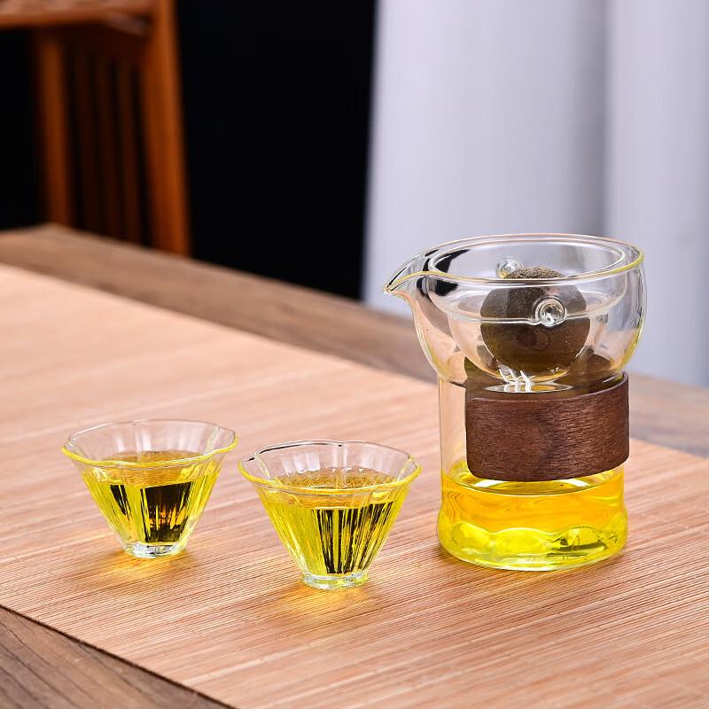 Ailanhui Jia WA Rotating Tea Infuser Glass Set Transparent Leisure Cup + 2 Hibiscus Cups