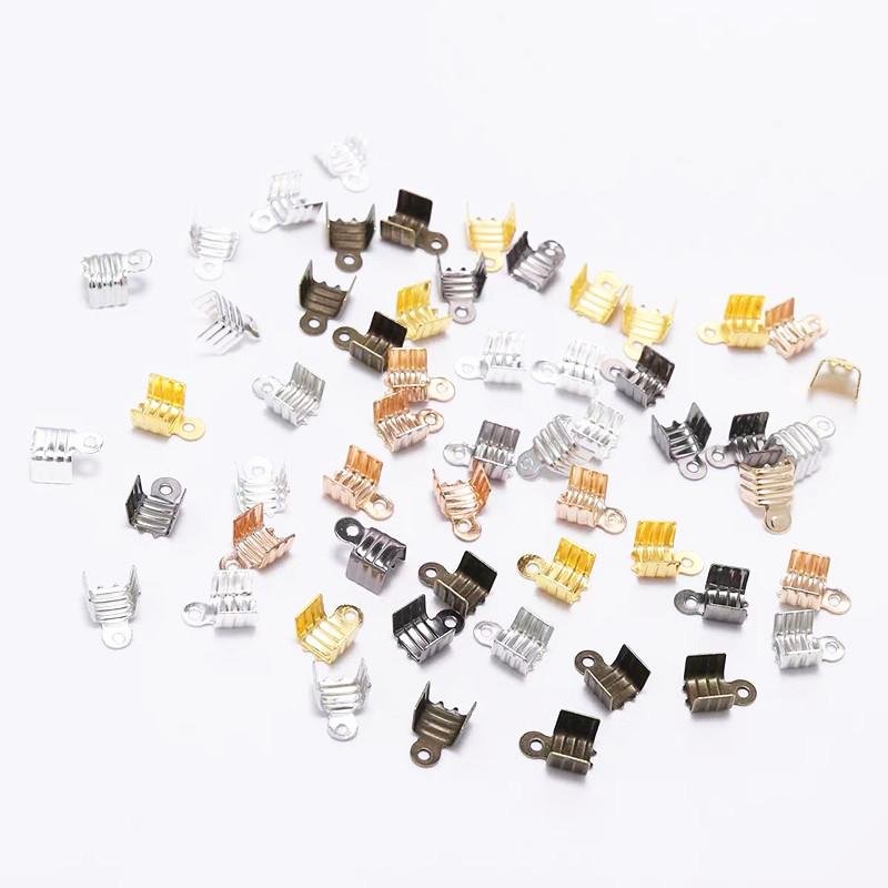 200Pcs 3.5x7/2.5x5.5mm Small Cord End Tip Fold Over Three-wire Clasp Crimp Bead Connector DIY Jewelry Making For Accessories