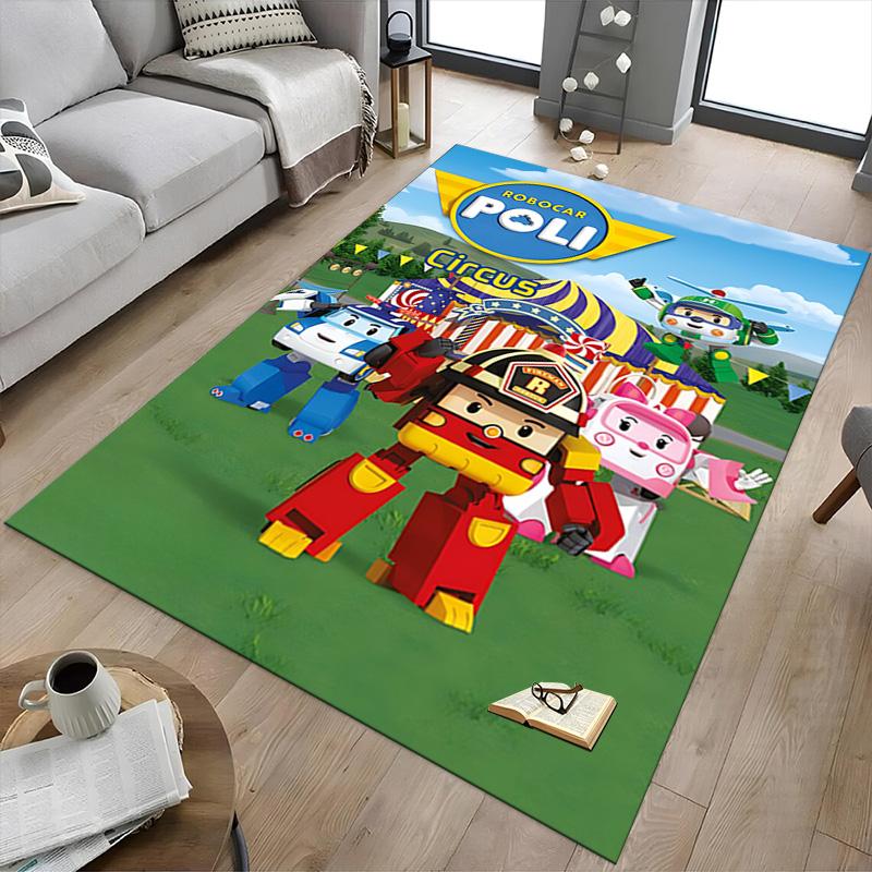 1pc Robocar Poli Circus Adventure Carpet for Playroom Bedroom Living Room Sofa Home Decor,kids Game Area Rug Non-slip Floor Mat Y730156