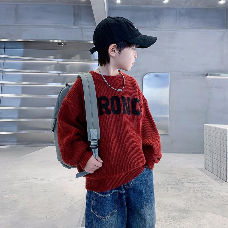 Boys Round Neck Knit Sweater Winter Loose Fit Kids Warm Pullover