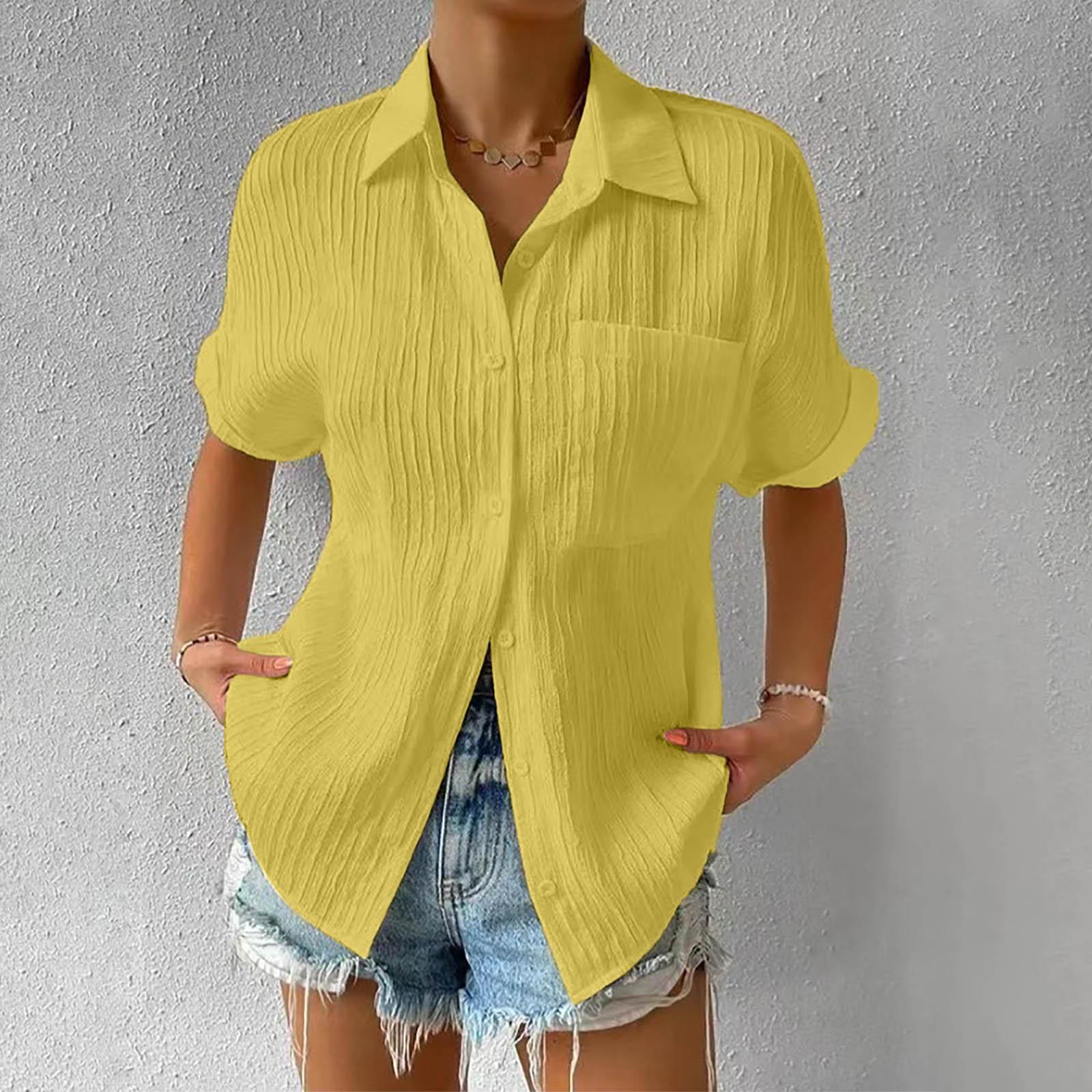 

Летняя женская однотонная футболка с v-образным вырезом в полоску и короткими рукавами и передним карманом, повседневная футболка в уличном стиле, топы XXXXL жёлтый