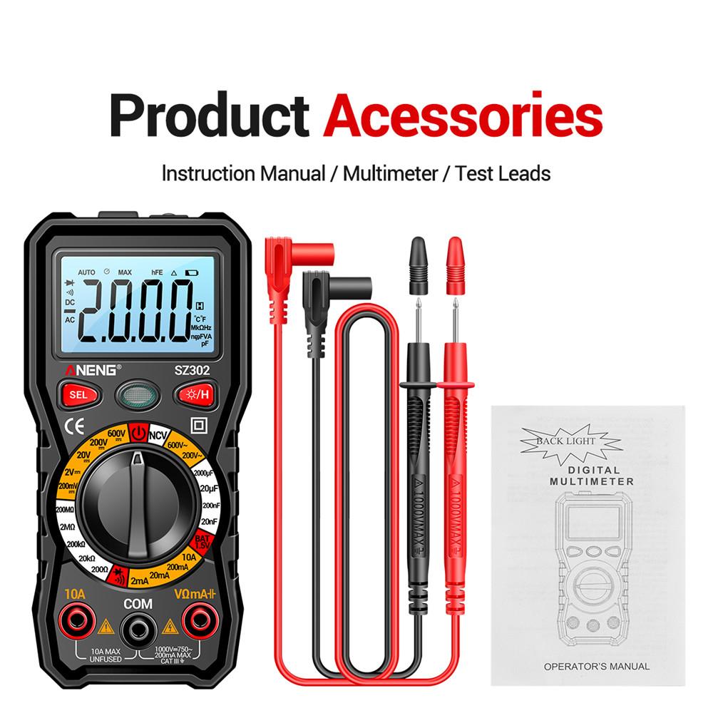 SZ301 SZ302 Digital Multimeter Professional Multimetro Auto Voltmeter AC DC 220V Resistance Voltage Capacitor Diode NCV Tester