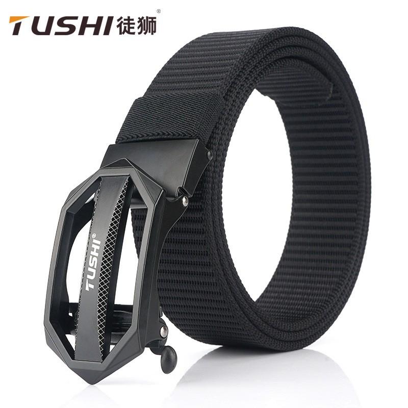 Thickened Anti-slip Tank Track Pattern Toothless Automatic Buckle Business Casual Canvas Belt Men's Nylon