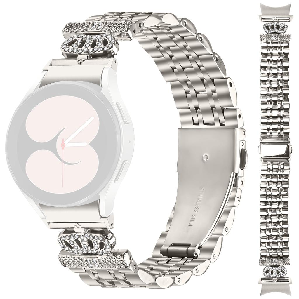 Watch Band with Connector For Samsung Galaxy Watch7 44mm/40mm 7-Bead Rhinestone Crown Stainless Steel Strap