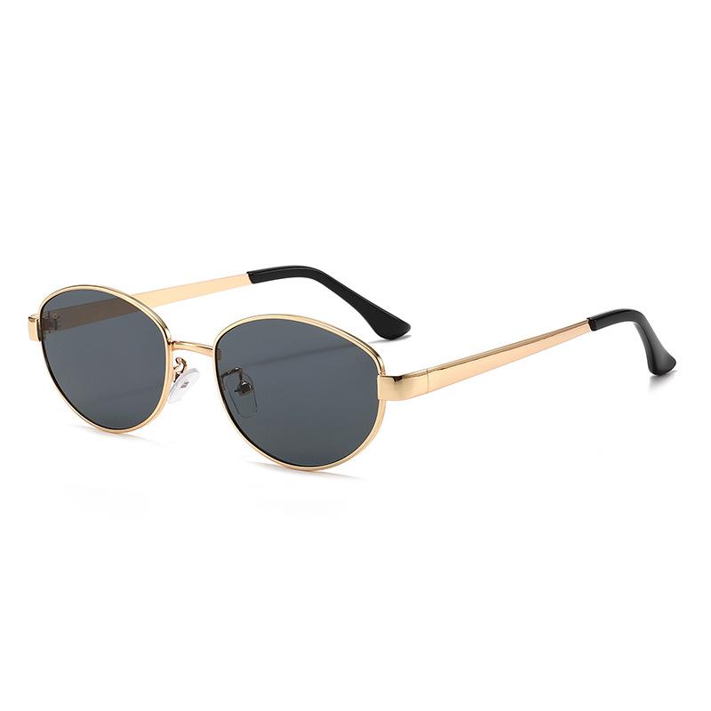 New sunglasses European and American cat's eye metal oval frame sunglasses women's fashion trendy plain flat glasses