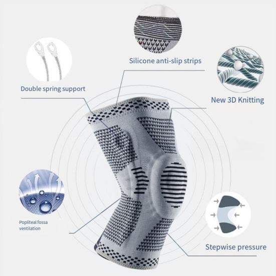 Gestrickte Kniekompressionsbandage mit seitlichen Stabilisatoren Patella-Polster Damen Herren Meniskusriss Verletzung Regeneration Gelenkschmerzen Laufen Sport Kniebandage
