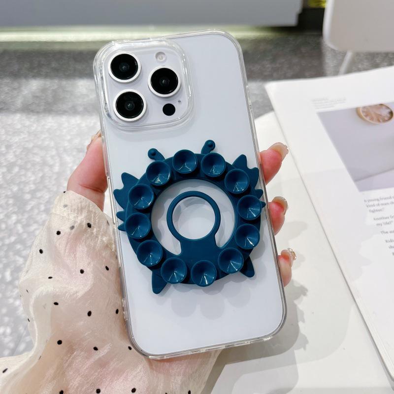 Silicone Suction Phone Stand: Anti-Slip, Magnetic, Finger Ring Holder for Desktops