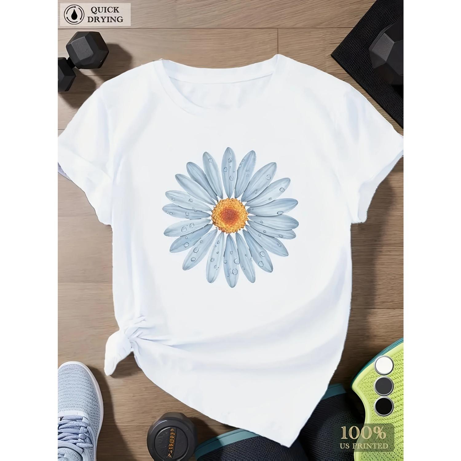 Exquisite Daisy Floral Illustration Women S Sports Short Sleeve T-shirt women shirt S