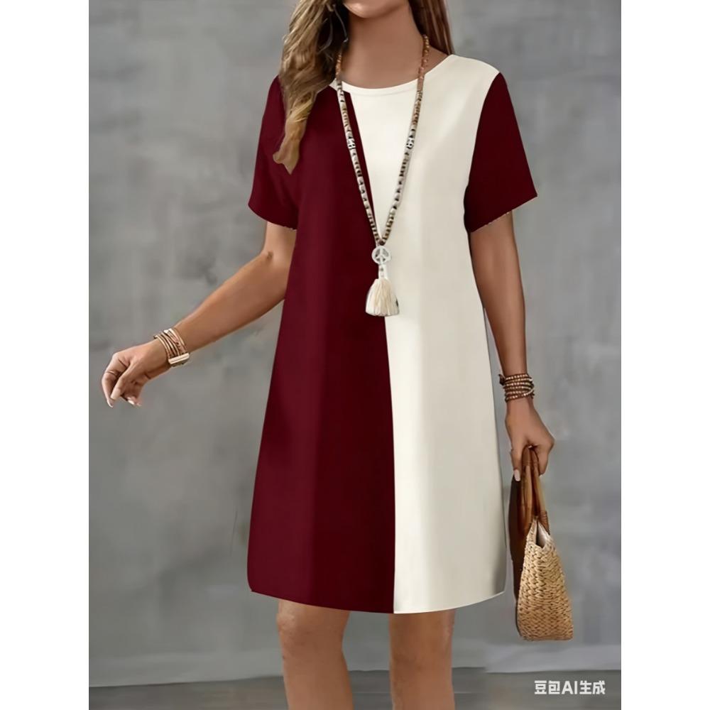 Short-sleeved round-neck striped pattern 3D printed women's fashionable mini dress