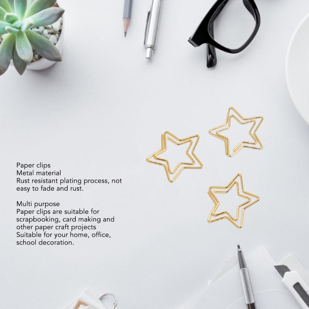 100pcs Star Shaped Gold Star Paper Clips Gold Plating Process Small Paper Clips with Storage Box 30*30mm Gold Paper Clips
