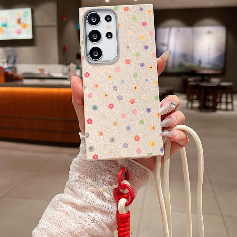 Crossbody Lanyard Case For Samsung Galaxy S24 FE S25 S22 S23 Ultra A55 A53 A54 A15 A16 A25 A56 5G Small Flowers Soft Phone Cover