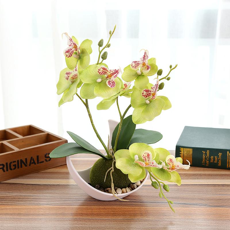 Fork Butterfly Orchid Bonsai Artificial Flower White Flowerpot Set Home Wedding Party Decoration