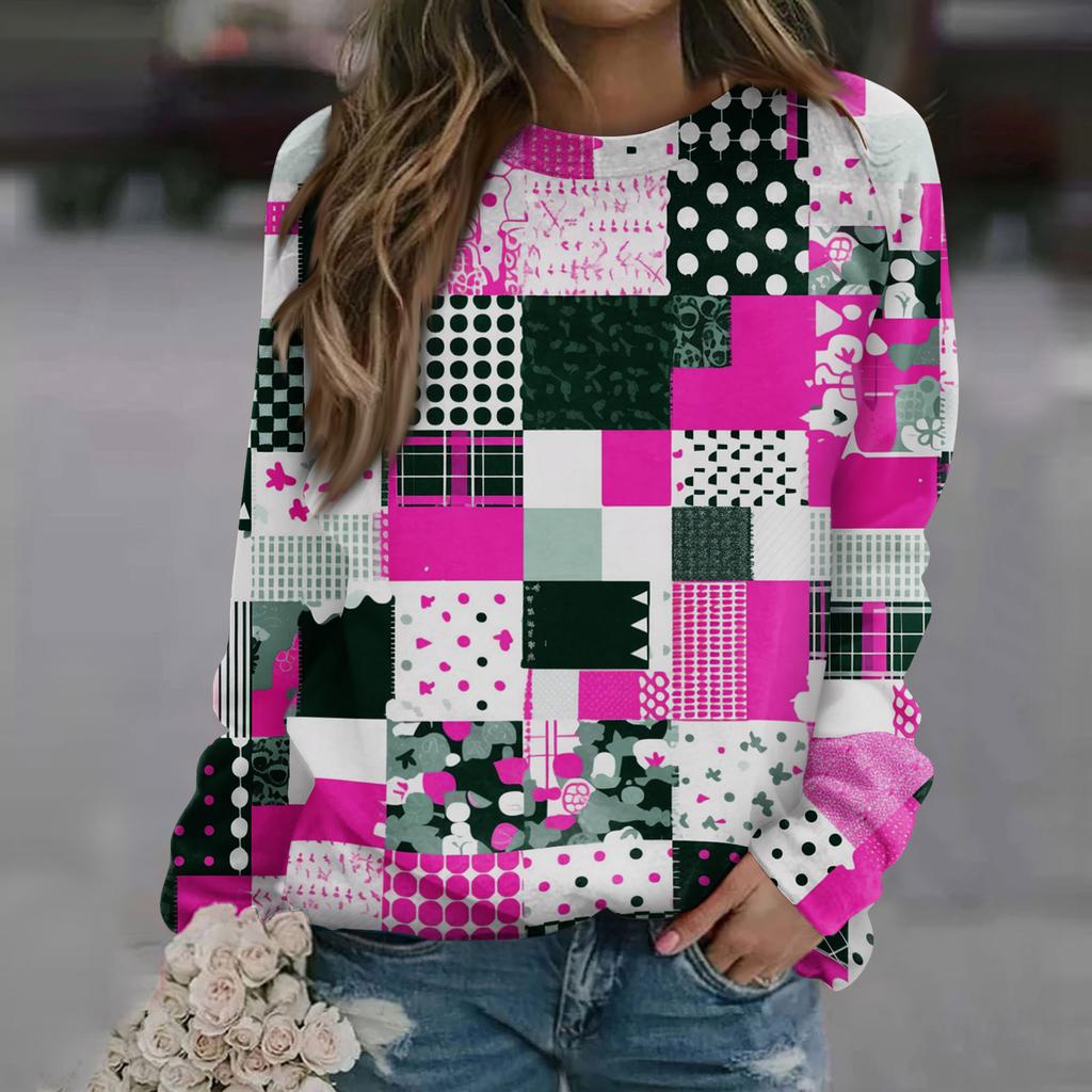Felpa da Donna alla Moda Casual a Maniche Lunghe con Stampa Natalizia al Collo