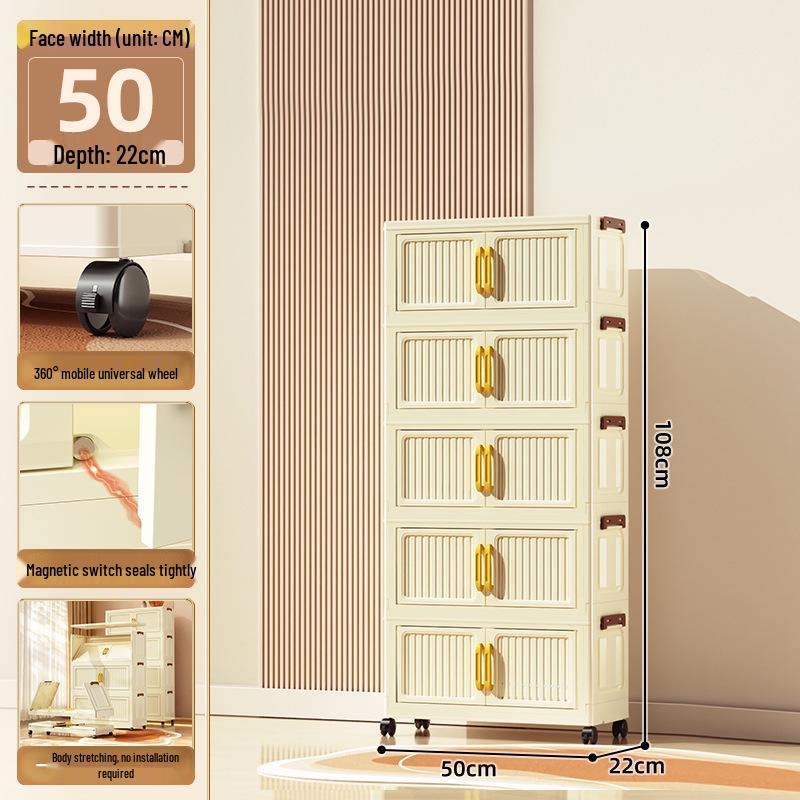 40-60cm Wide Transparent Foldable Double Door Floor Storage Cabinet with Multiple Layers