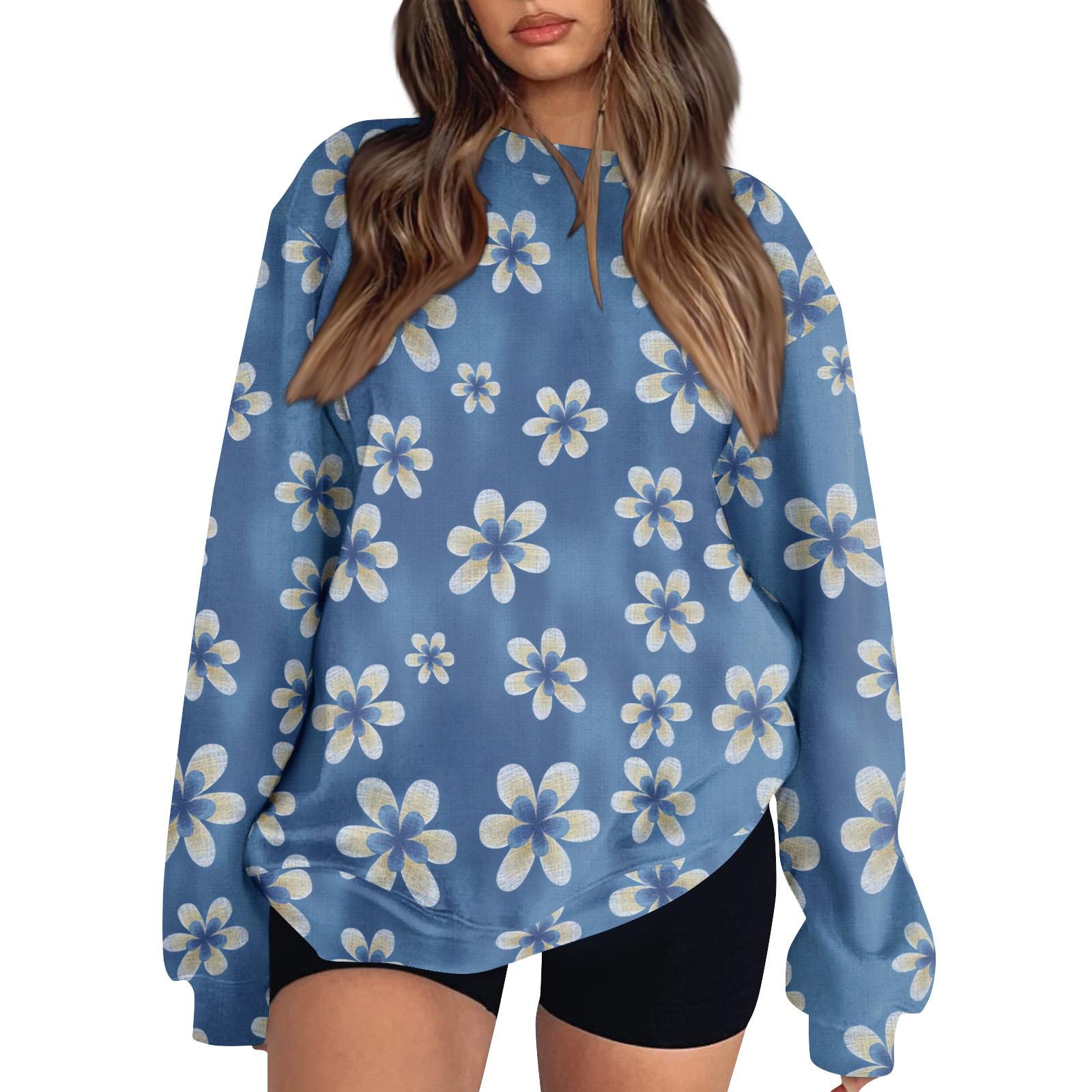 

Женские топы Женский свитшот с длинным рукавом Повседневный с круглым вырезом Свободного кроя Пуловер Флисовые топы L