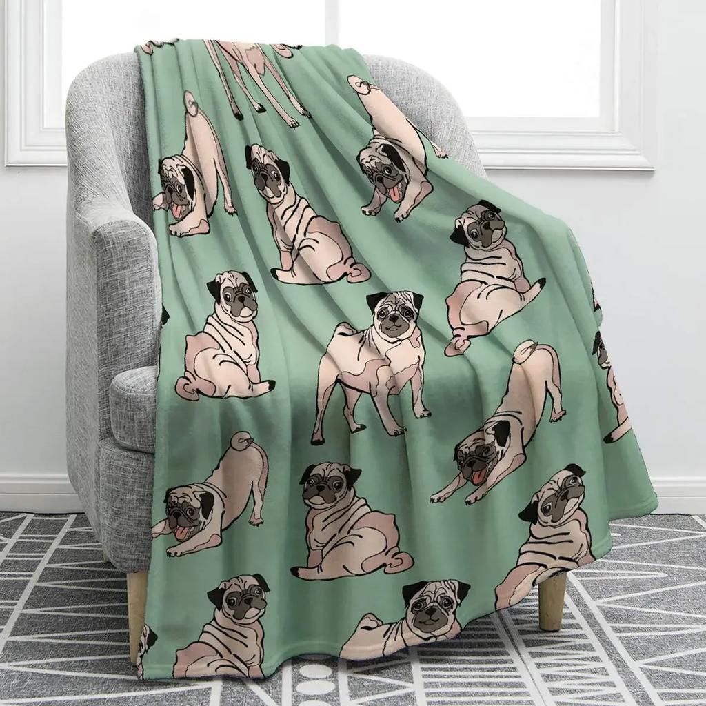 Colorful Pug Dogs Funny Puppy Fuzzy Flannel Blanket Throw, Super Soft Lightweight Blanket Throw for Couch Chair Sofa,Bed Blanket