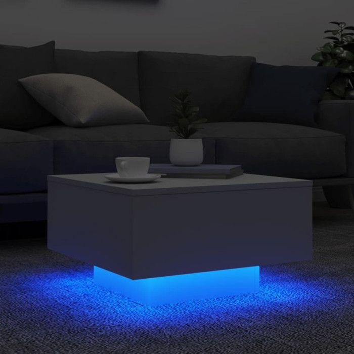 VidaXL Table Basse avec Lumières LED, Table d'Appoint, Bout de Canapé, Meuble de Salon Salle de Séjour, Moderne, Blanc Bois 836574