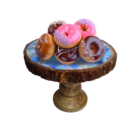Wooden Cake Stand Rustic Round Cake Holder for Parties Decoration Bark Textured Pizza Cupcake Party with Serve Ware Platter