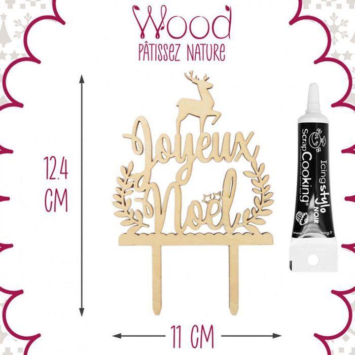 Cake topper en bois Joyeux Noël + Stylo de glaçage noir