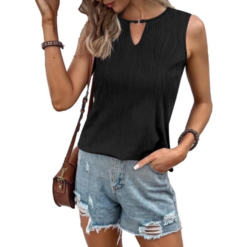 Summer Pleat Women Tank Top Sleeveless Casual Basic Top Vest 2024 Female Elegant Sexy Loose Tee Shirts Ladies New Cut Out Blouse 275