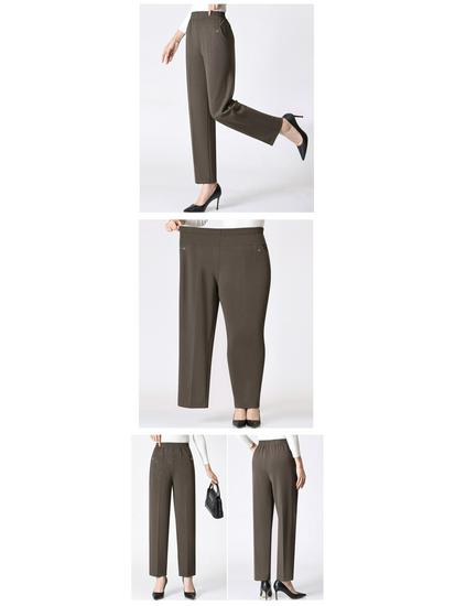 Plus Size Velvet-Lined Pants for Middle-Aged & Elderly Women - Autumn/Winter Straight Leg